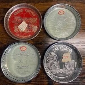 Set 4 Vintage 1950s Aluminum Glass Souvenir Coasters Catalina Vegas
